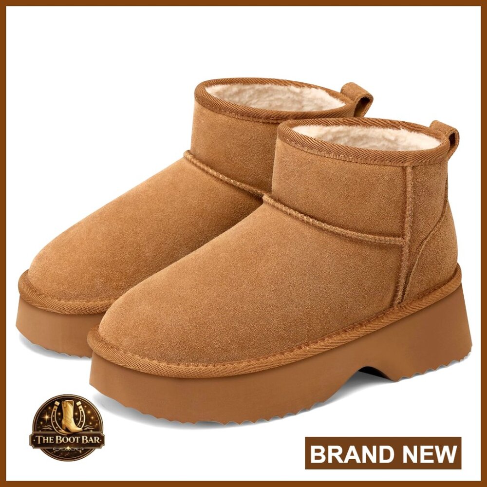 Genuine Suede Leather Winter Booties Waterproof Warm Anti-Slip Memory Foam